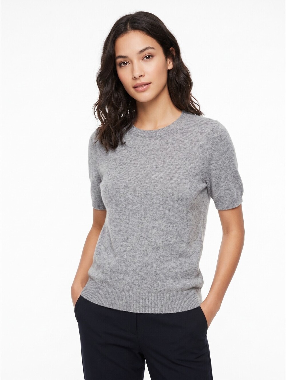 NWT Charter Club Luxury 100% Cashmere Short Sleeve Sweater Gray Small